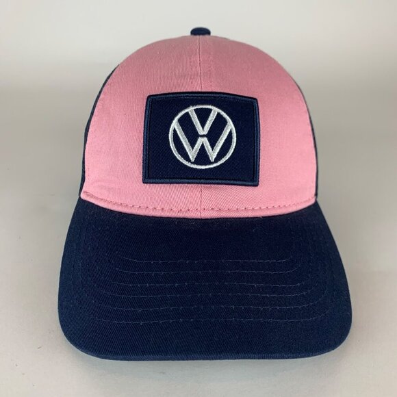 Volkswagen Unisex Pink Navy Blue Relaxed Fit Snapback Trucker Hat - Picture 2 of 5